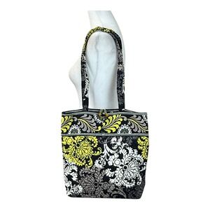 Vera Bradley Tote Bag Baroque Black Yellow Floral Pattern Button Closure Purse